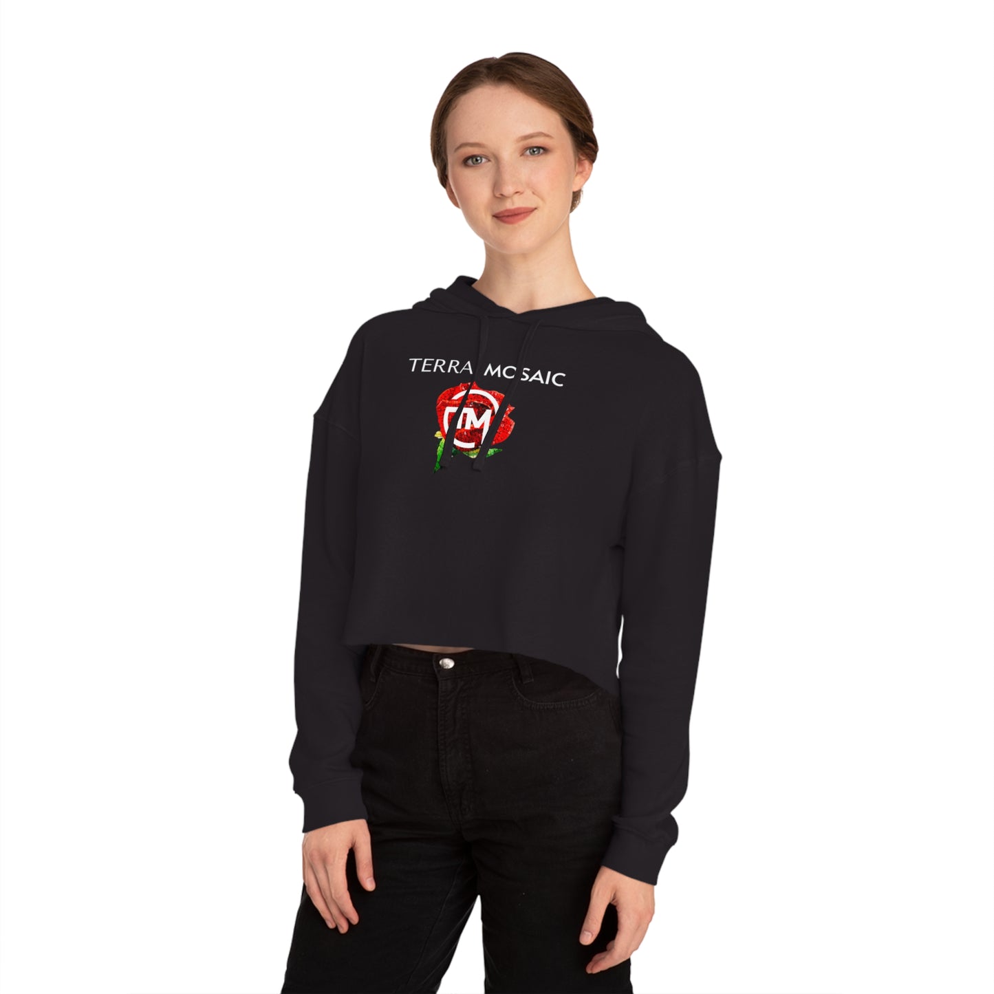 Terra Mosaic 'Rose Mosaic' Cropped Hooded Sweatshirt.