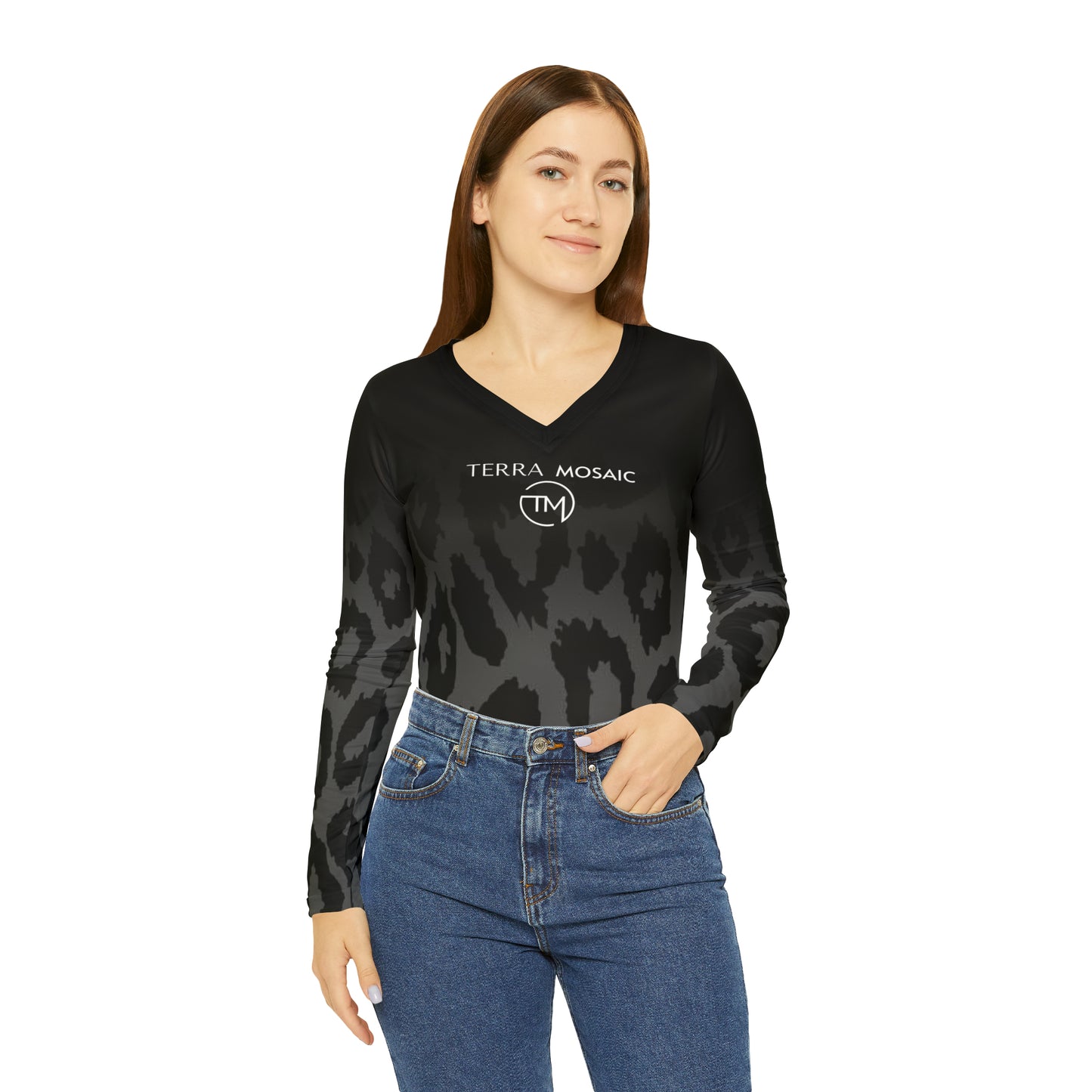 Terra Mosaic 'Leopard's shadow' long sleeve V neck shirt